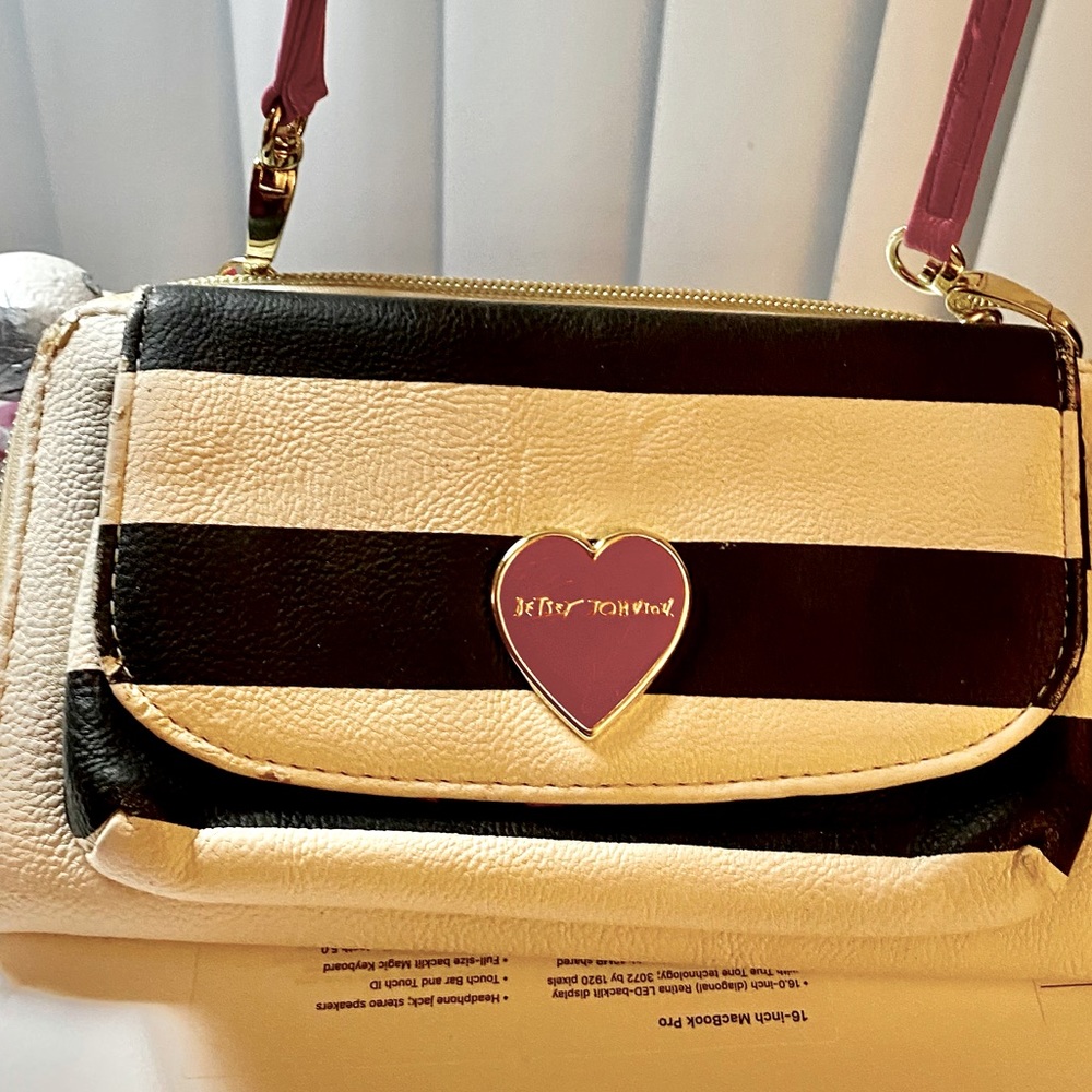 Betsey Johnson Black/White Striped Crossbody Purse